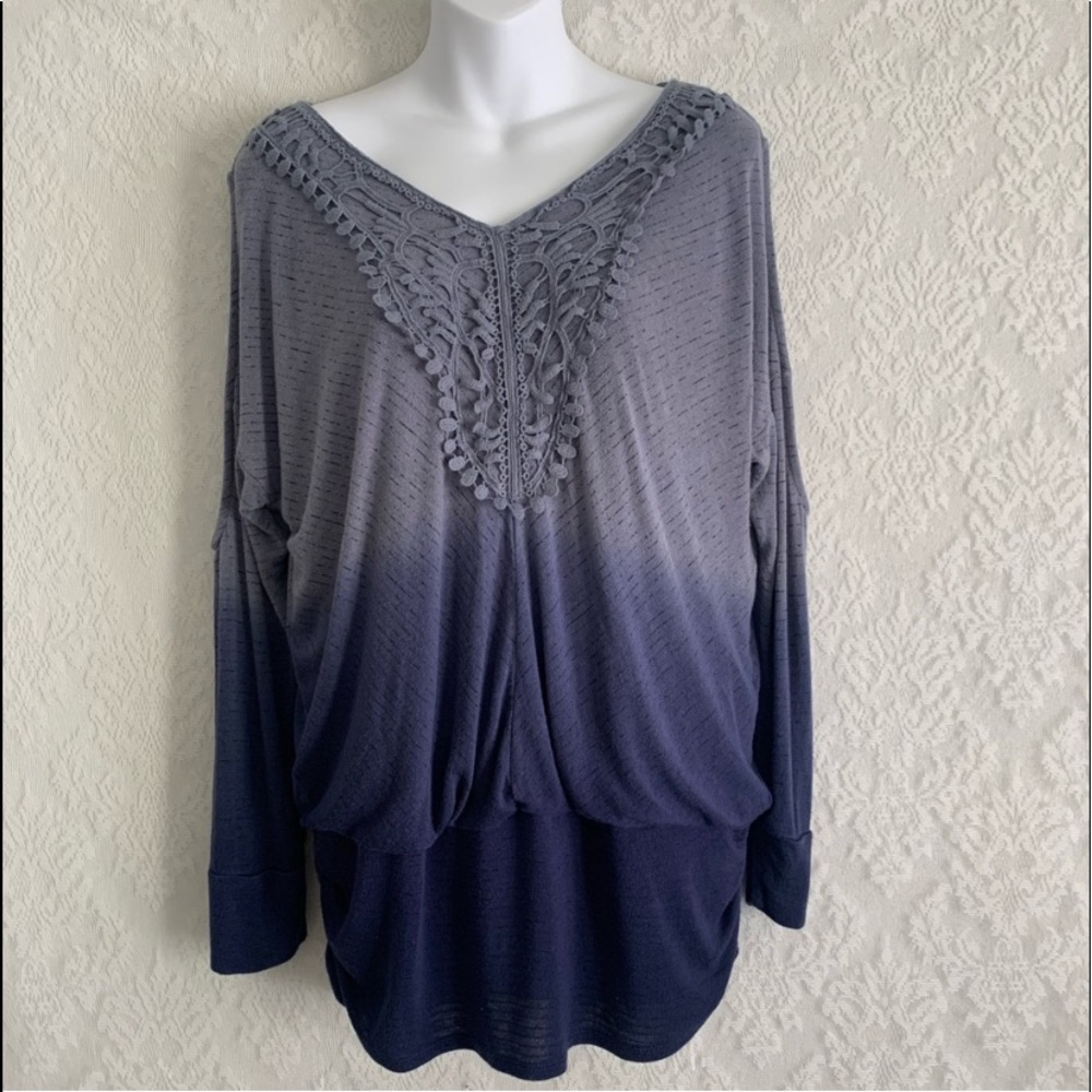 Knox Rose Blue Ombré Open Shoulder Sweater